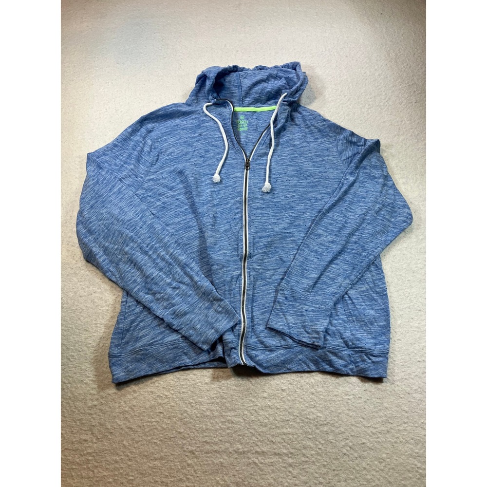 So Perfect Zip Up Hoodie Mens 3XL Blue Heathered Space Dye Lightweight Full‎ Zip